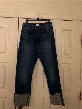 Joe's Jeans Dark Blue Straight-Leg Jeans with Cuffed Hem